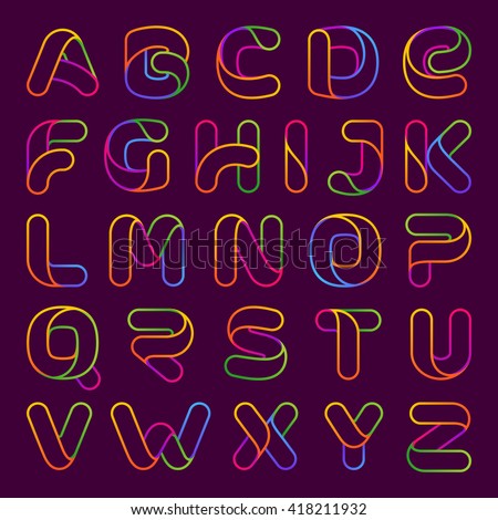 Colorful one line neon letters set. Font style, vector design template elements for your application or corporate identity.