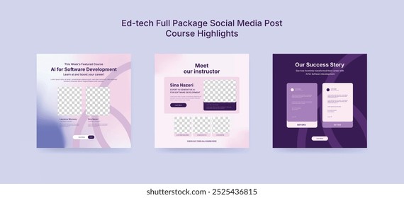 Colorful Online Course Social Media Post Template, Educational Banner Design for Ed-Tech Platforms