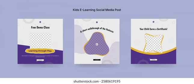 Colorful Online Kids Learning Course Social Media Post Template, Kids Education Banner Design for E-Learning Platforms