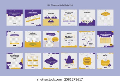 Colorful Online Kids Learning Course Social Media Post Template, Kids Education Banner Design for E-Learning Platforms