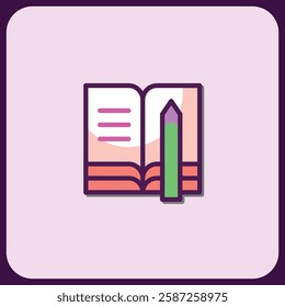 Colorful Open Book and Pencil Icon Illustration