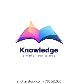 Colorful open book with softcover isolated logo. Symbol of knowledge and education vector illustration