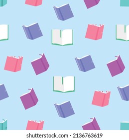 Colorful Open Books Background Seamless Pattern