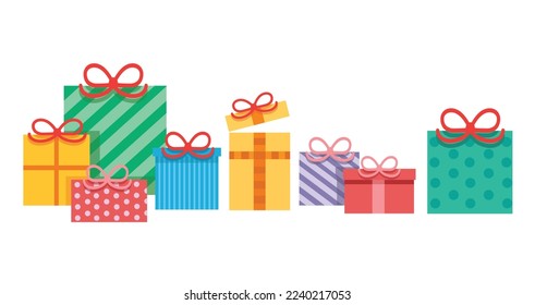colorful open gift boxes with a bow illustration	
