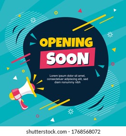 Colorful Opening Soon Banner for Social Media with Toa Megaphone Speaker Template Vector