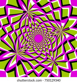Colorful optical illusion of movement executed in the form of green running up rhombuses. Unusual abstract background. Decorative modern design.