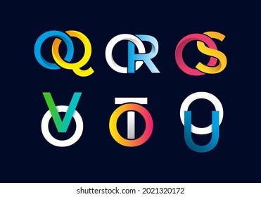 Colorful OQ OR OS OV OT OU Initial letter collection design