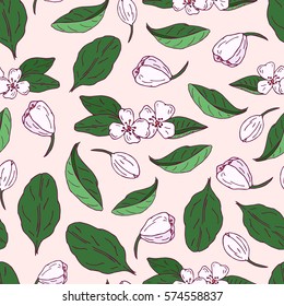 Colorful orange blossom flowers seamless pattern. Fleur d`Orange background design. Floral seamless texture for prints wrapping paper textile web etc. 