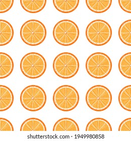 Patrón de cítricos naranja colorido. Idea para decoraciones, ornamentos, tapices, regalos, damascos, papel, cubiertas, plantillas, celebraciones, vacaciones de primavera de verano, temas naturales frescos. Arte vectorial aislado.