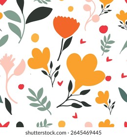 Colorful orange flower pattern botanical style for textile or background paper printing Seamless