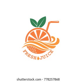 colorful orange fresh juice emblem