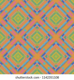 colorful orange, green and blue rhombuses with hand-paining qualities. bright repeating pattern for surface designs, backgrounds, textile and fabric. pattern swatch at the eps file.