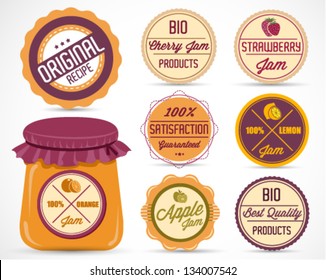 Colorful Orange Jam Jar and Badges Vector Illustration