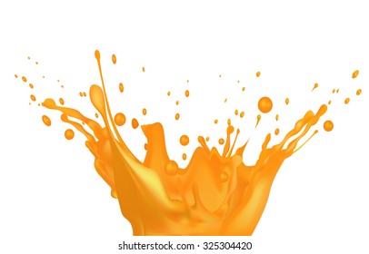 Colorful Orange Juice Or Caramel Splash Isolated On White Background, Realistic Vector Illustration