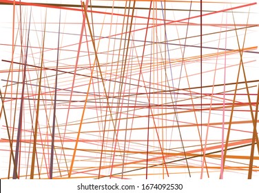 Colorful orange, red Abstract geometric art with random, chaotic lines. Straight crossing, intersecting lines texture, stripes pattern