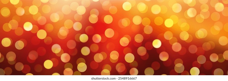 Colorful orange and red autumn bg with glowing overlay effect bokeh. Soft seasonal blurred gradient festive background