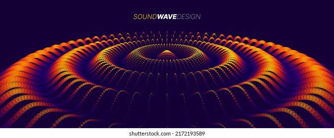 Colorful Orange Sound Wave Ripple Digital Equalizer Design. Big Data Audio Visualization. Vector Illustration. Audio Track Particles Ripple Wave Effect. 