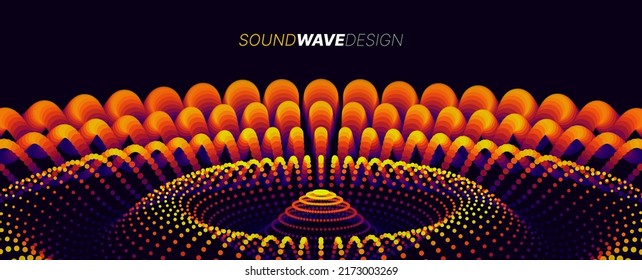 Colorful Orange Sound Wave Ripple Digital Equalizer Design. Big Data Audio Visualization. Vector Illustration. Audio Track Particles Ripple Wave Effect. 