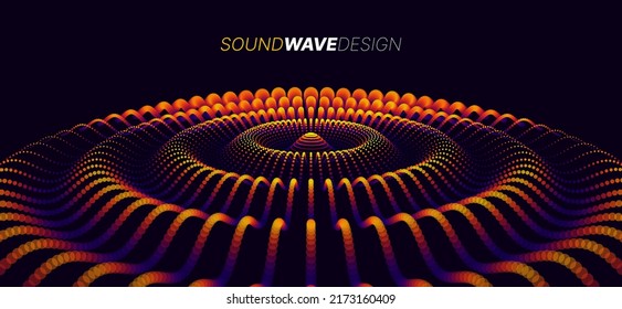 Colorful Orange Sound Wave Ripple Digital Equalizer Design. Big Data Audio Visualization. Vector Illustration. Audio Track Particles Ripple Wave Effect. 