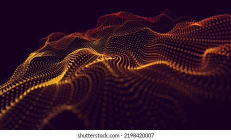 Colorful Orange Sound Wave Ripple Digital Equalizer Design. Big Data Audio Visualization. Vector Illustration. Audio Track Particles Ripple Wave Effect.