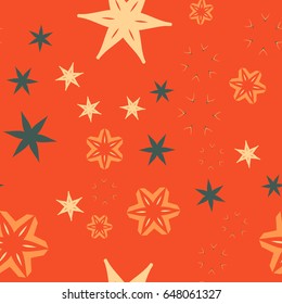 Colorful orange warping paper pattern with stars and flowers