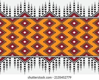 Colorful orange and white fabric ikat geometric seamless pattern black