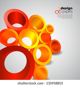 Colorful Orange Yellow and Red 3D circle tubes on bright background - vector illustration