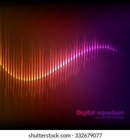 Colorful orange-purple digital shining equalizer. Vector illustration.