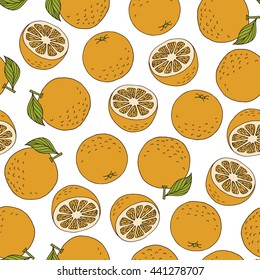 Colorful oranges on white background, vector seamless pattern