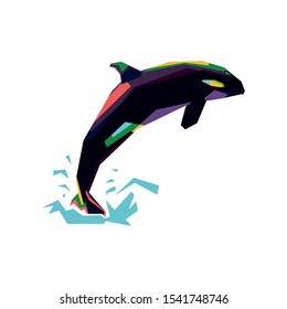 colorful orca whale. illustration of orca with wpap style