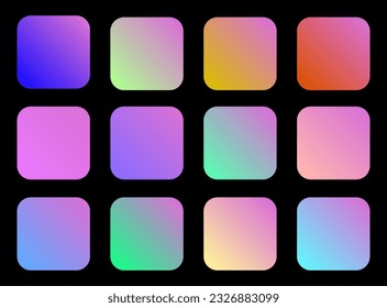Colorful Orchid Color Shade Linear Gradient Palette Swatches Web Kit Rounded Squares Template Set ஸ்டாக் வெக்டர்