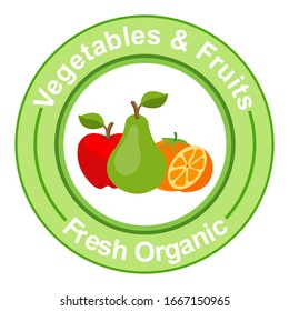 Colorful organic design concept with a collection of fresh vegetables and fruit. Vector illustration.
