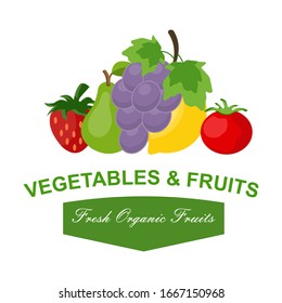 Colorful organic design concept with a collection of fresh vegetables and fruit. Vector illustration.
