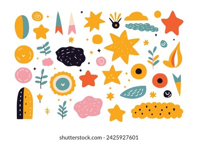 Colorful organic elements and shapes in abstract hand drawn style vector illustration
