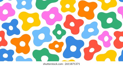 Colorful organic floral shape seamless pattern. Creative abstract flower doodle in childish style. Design for fabric, cover, wrapping, wallpaper.	