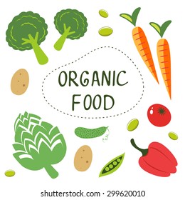 Colorful organic food collection concept card in vector format