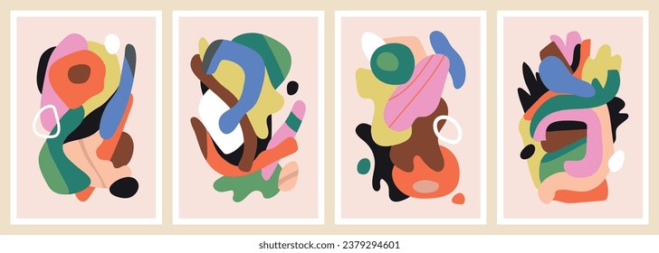 Colorful organic forms. Hand drawn simple shapes. Flat vector illustration collection influenced by Naive art and graffiti. Abstract backgrounds for poster, card, cover, packaging, banner or branding.