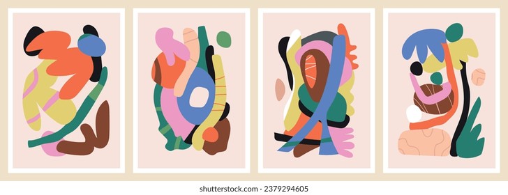 Colorful organic forms. Hand drawn simple shapes. Flat vector illustration collection influenced by Naive art and graffiti. Abstract backgrounds for poster, card, cover, packaging, banner or branding.