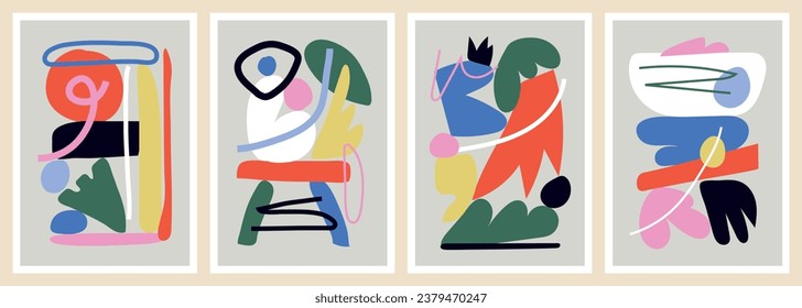Colorful organic forms. Hand drawn simple shapes. Flat vector illustration collection influenced by Naive art and graffiti. Abstract backgrounds for poster, card, cover, packaging, banner or branding.