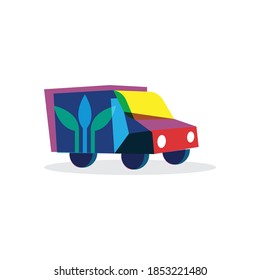 colorful organic plat based truck food vector icon