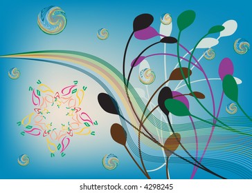 Colorful, organic rainbow vector background with star design element.