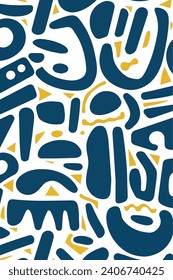Colorful organic shape doodle background. Funny basic shapes, hand and decorative abstract art on isolated background.