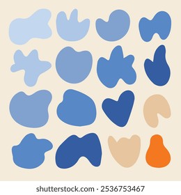 Colorful organic shape doodle collection. Funny basic shapes, random childish doodle set of leaf, rainbow and decorative abstract art on isolated background.