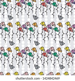 colorful organic shape flower with leaf seamless pattern