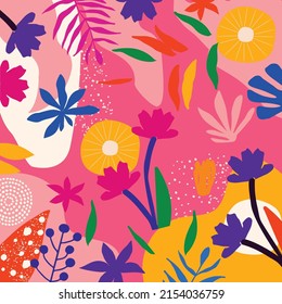 Colorful organic shapes doodle collection. Cute botanical shapes, random childish doodle cutouts of tropical leaves and flowers, decorative abstract art vector illustration
