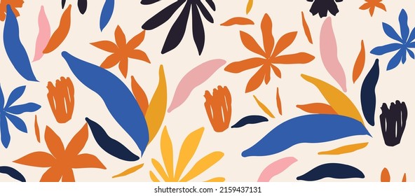 Colorful organic shapes doodle collection. Cute botanical shapes, random childish doodle cutouts of tropical leaves and flowers, decorative abstract art vector illustration	