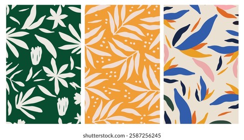 Colorful organic shapes doodle collection. Cute botanical shapes, tropical leaves and flowers, decorative abstract art vector illustration