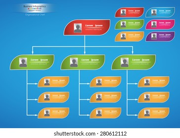 Colorful Organizational Chart Infographic, Leaf Shape, Business Structure Concept, Business Flowchart Work Process, Vector Illustration.