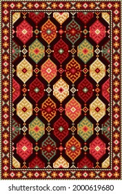 Colorful oriental carpet with geometric pattern