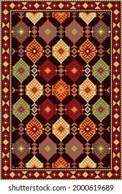 Alfombra oriental colorida con motivos geométricos